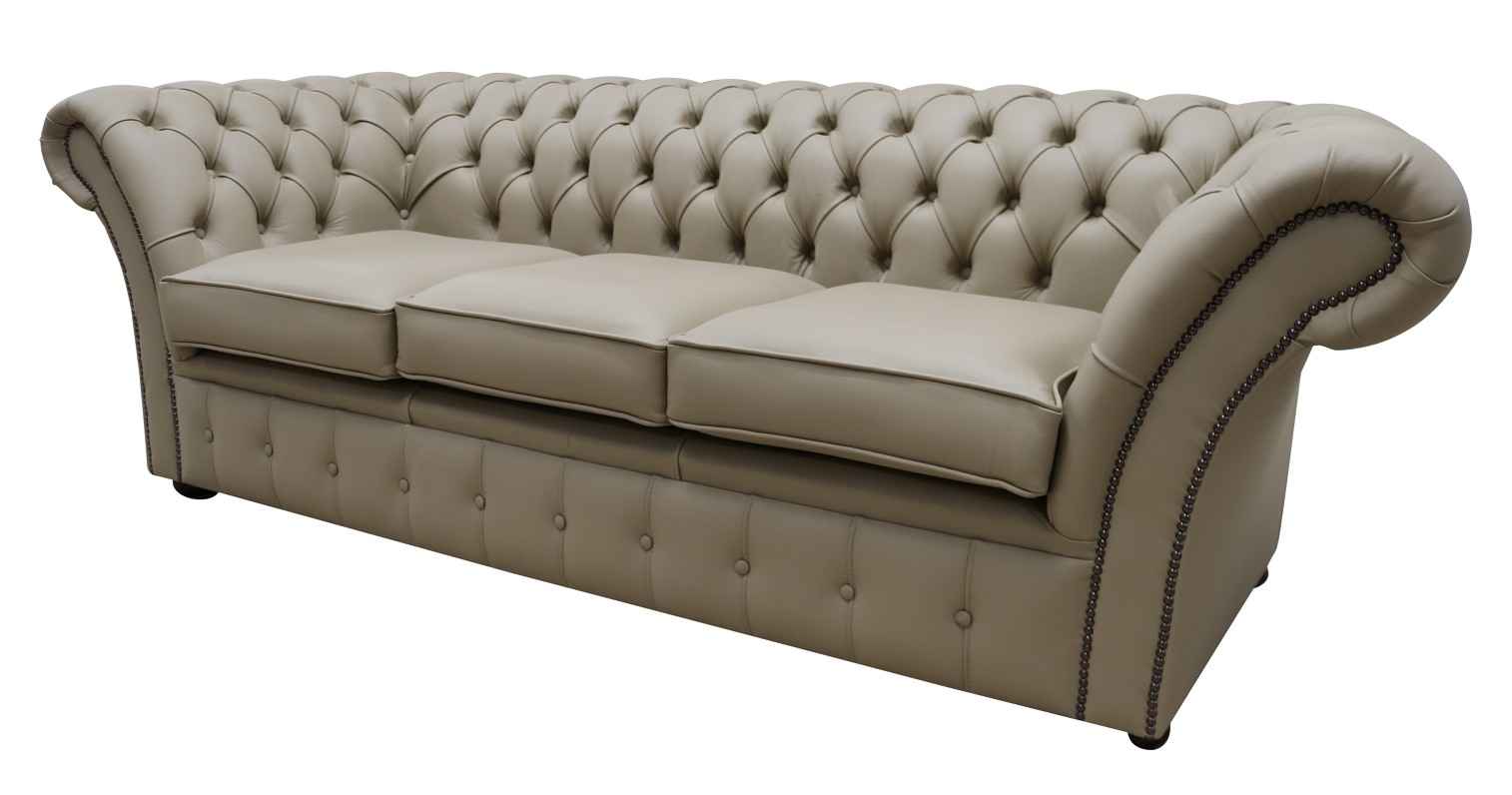Product photograph of Chesterfield 3 Seater Sofa Shelly Pebble Real Leather In Balmoral Style from Chesterfield Sofas.