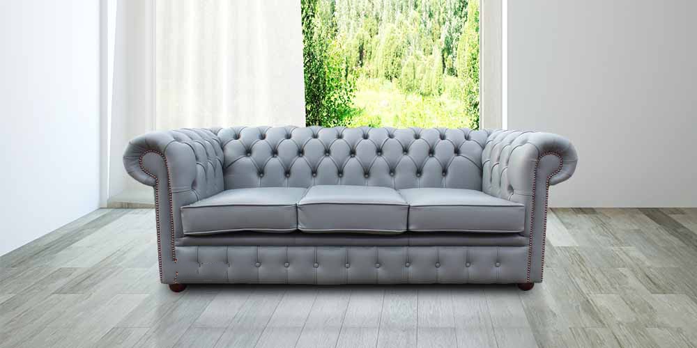 Product photograph of Chesterfield 3 Seater Sofa Vele Iron Grey Real Leather In Classic Style from Chesterfield Sofas