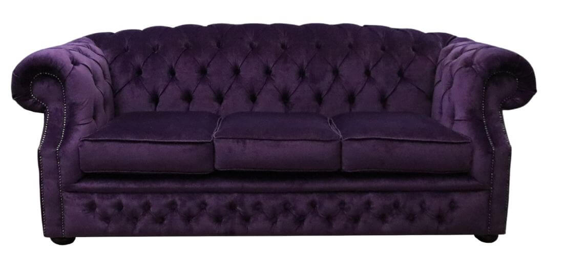 Product photograph of Chesterfield 3 Seater Sofa Velluto Amethyst Purple Fabric In Buckingham Style from Chesterfield Sofas