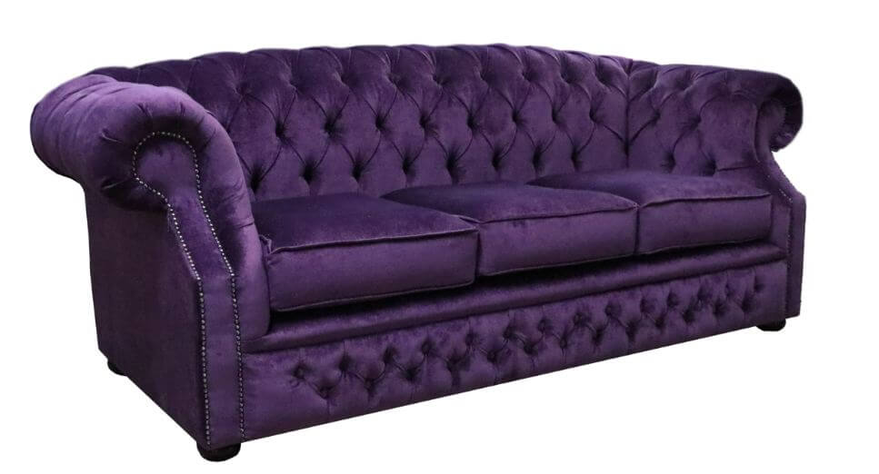 Product photograph of Chesterfield 3 Seater Sofa Velluto Amethyst Purple Fabric In Buckingham Style from Chesterfield Sofas.