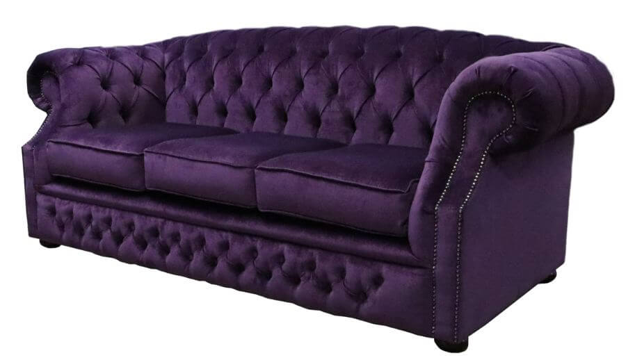 Product photograph of Chesterfield 3 Seater Sofa Velluto Amethyst Purple Fabric In Buckingham Style from Chesterfield Sofas.