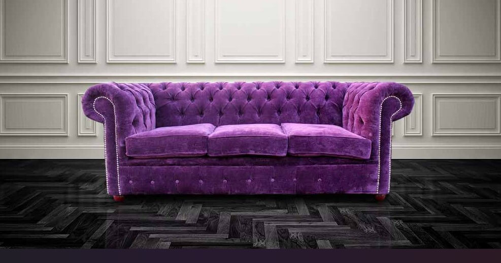 Product photograph of Chesterfield 3 Seater Sofa Velluto Amethyst Purple Fabric In Classic Style from Chesterfield Sofas