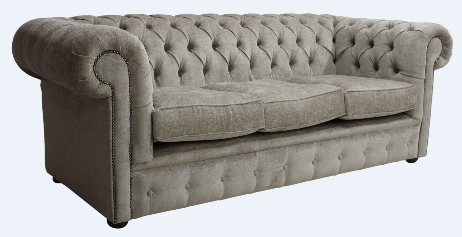Product photograph of Chesterfield 3 Seater Sofa Velluto Fudge Brown Velvet Fabric In Classic Style from Chesterfield Sofas.
