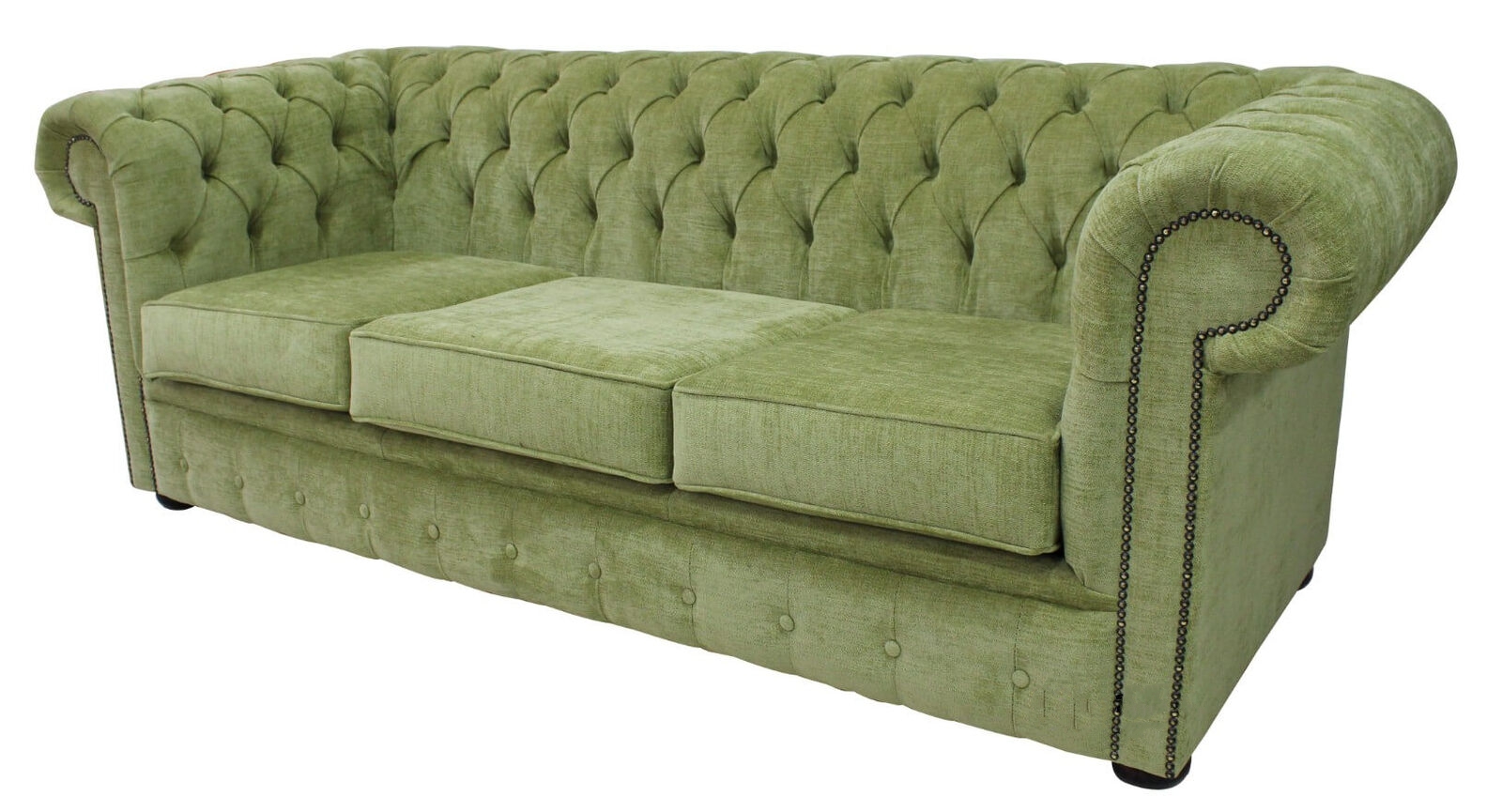 Product photograph of Chesterfield 3 Seater Sofa Velluto Lime Green Velvet Fabric In Classic Style from Chesterfield Sofas.