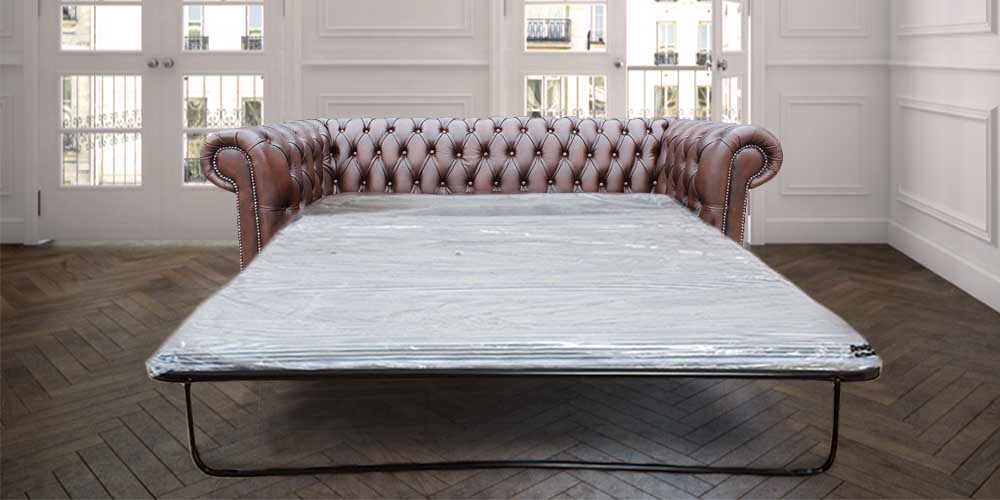 Product photograph of Chesterfield 3 Seater Sofabed Antique Brown Real Leather In Classic Style from Chesterfield Sofas