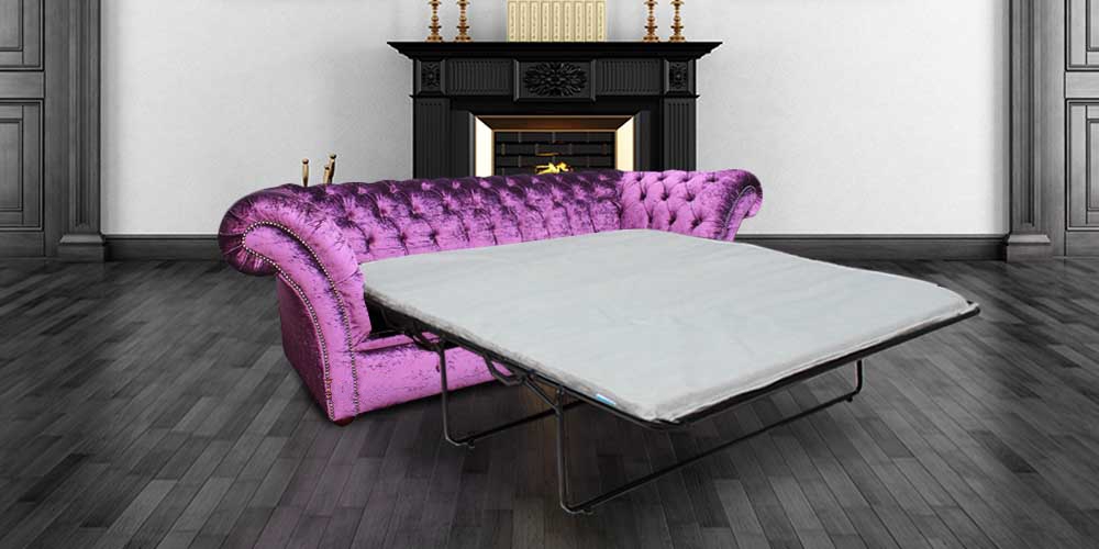 Product photograph of Chesterfield 3 Seater Sofabed Boutique Crush Purple Velvet Fabric In Balmoral Style from Chesterfield Sofas