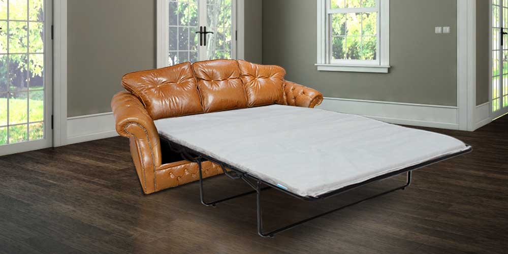 Product photograph of Chesterfield 3 Seater Sofabed Old English Tan Leather Bespoke In Era Style from Chesterfield Sofas