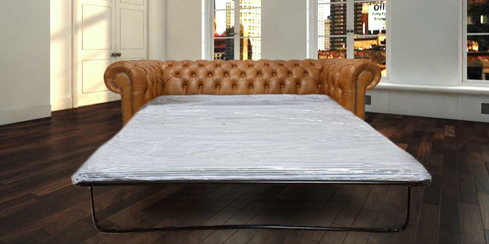 Product photograph of Chesterfield 3 Seater Sofabed Old English Tan Real Leather In Classic Style from Chesterfield Sofas