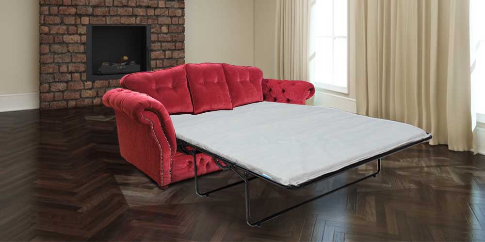 Product photograph of Chesterfield 3 Seater Sofabed Rouge Red Fabric Custom Made In Era Style from Chesterfield Sofas