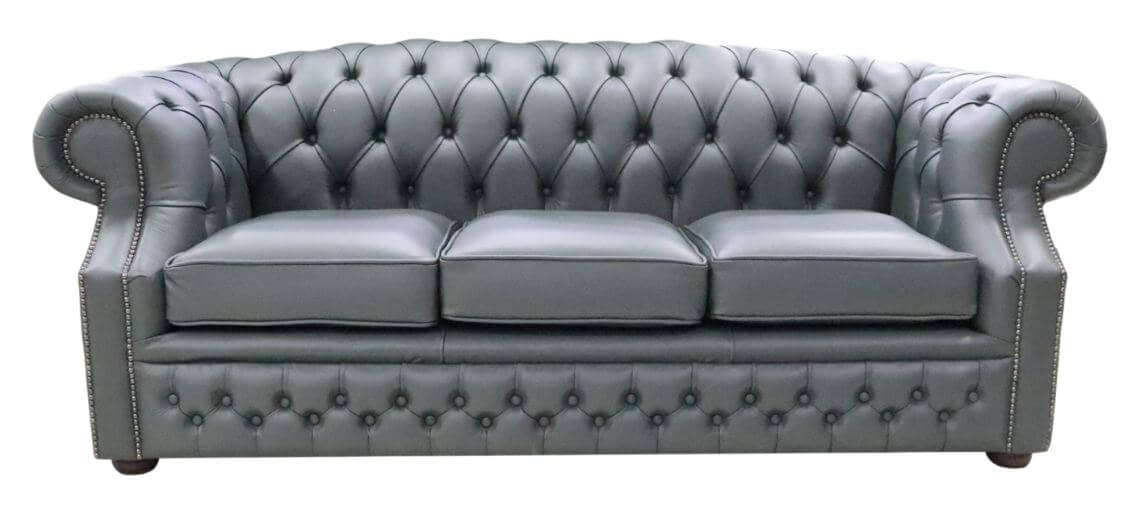 Product photograph of Chesterfield 3 Seater Vele Charcoal Grey Leather Sofa In Buckingham Style from Chesterfield Sofas