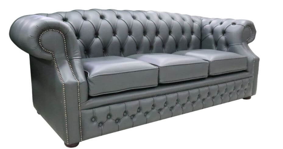 Product photograph of Chesterfield 3 Seater Vele Charcoal Grey Leather Sofa In Buckingham Style from Chesterfield Sofas.