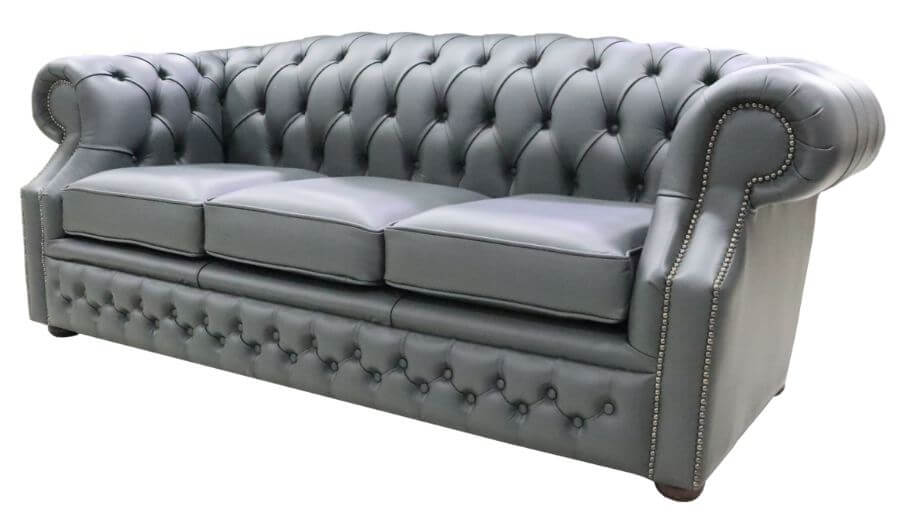 Product photograph of Chesterfield 3 Seater Vele Charcoal Grey Leather Sofa In Buckingham Style from Chesterfield Sofas.