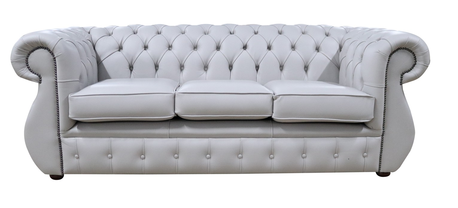 Product photograph of Chesterfield 3 Seater Vele Cloud Grey Leather Sofa Bespoke In Kimberley Style from Chesterfield Sofas