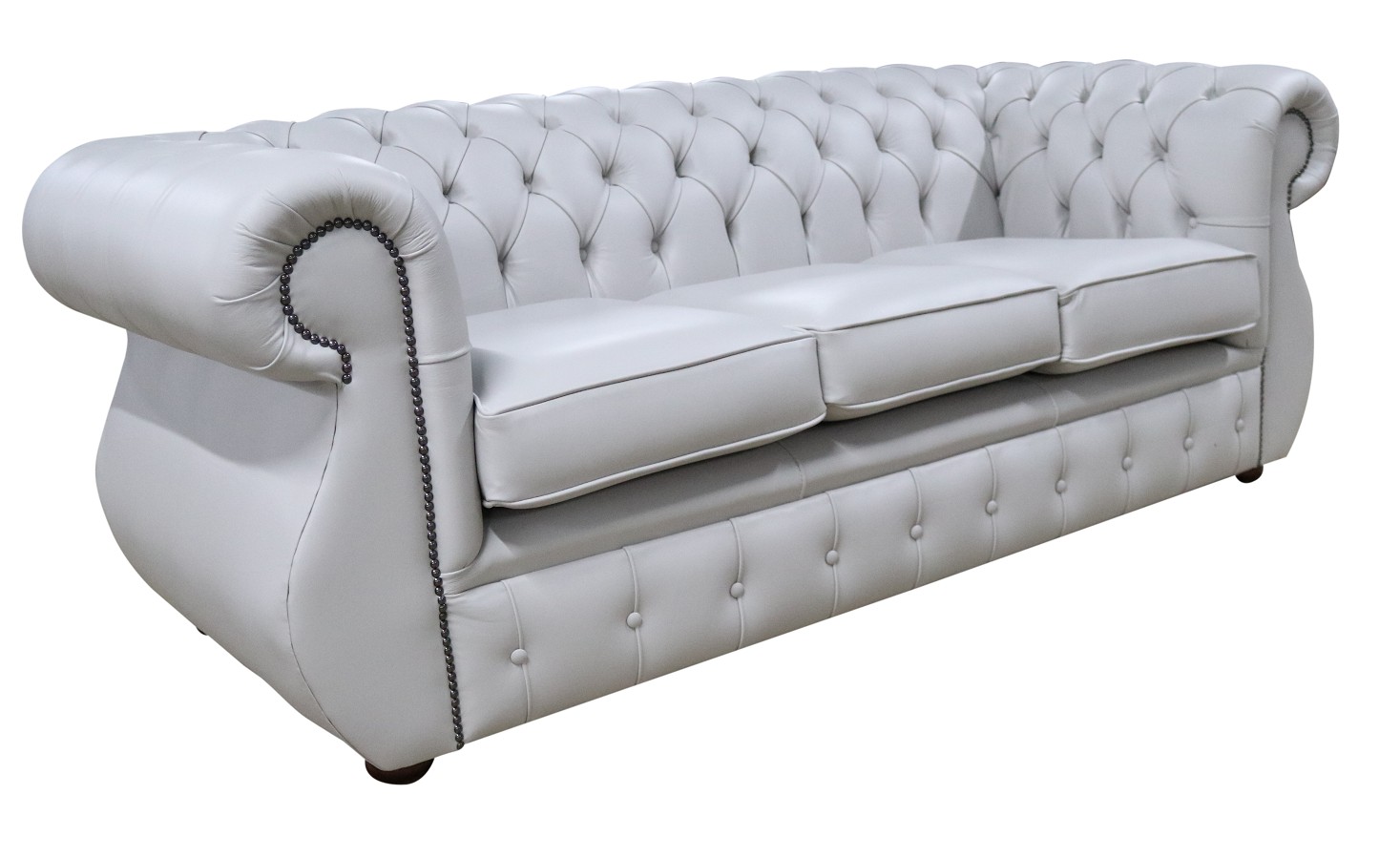 Product photograph of Chesterfield 3 Seater Vele Cloud Grey Leather Sofa Bespoke In Kimberley Style from Chesterfield Sofas.