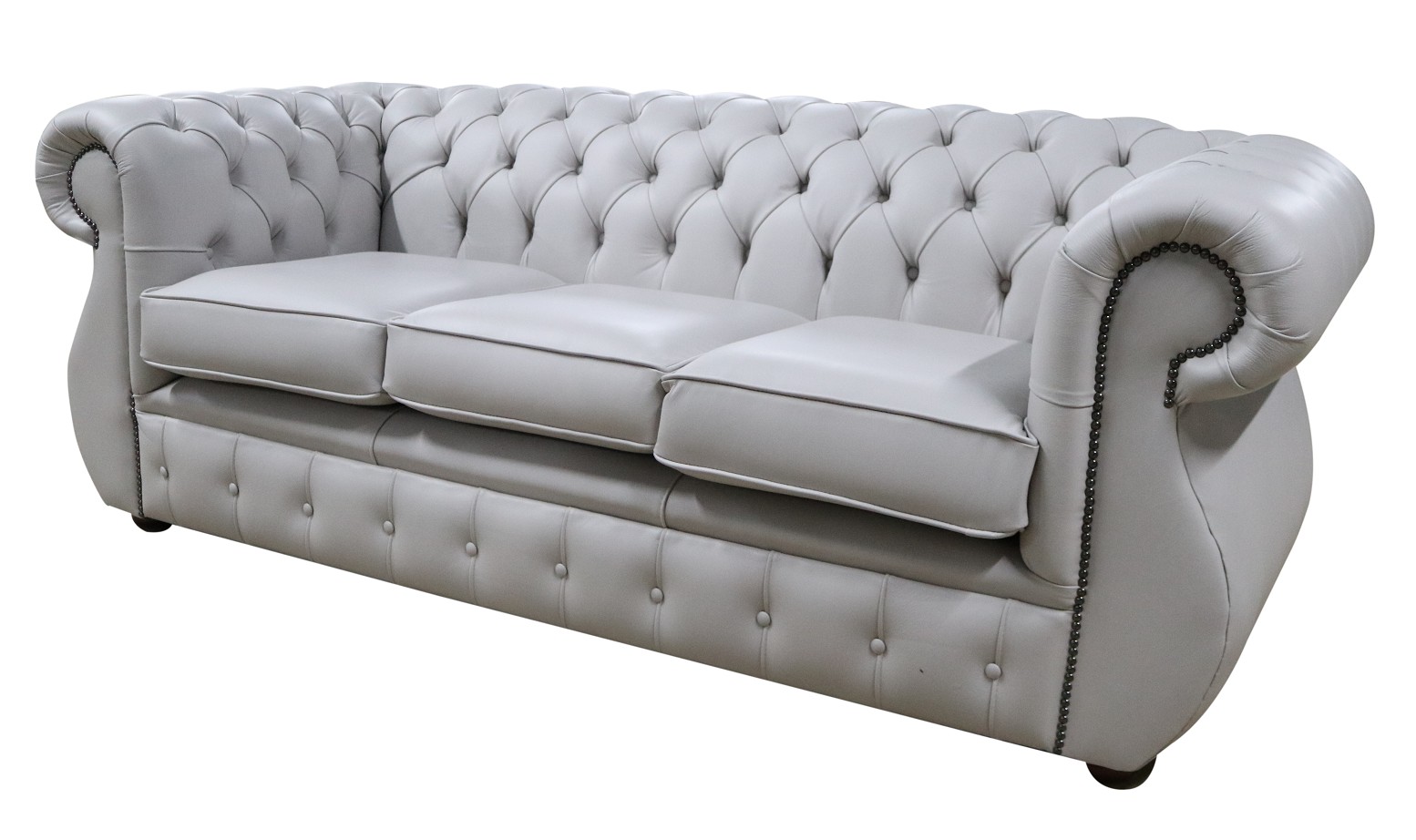 Product photograph of Chesterfield 3 Seater Vele Cloud Grey Leather Sofa Bespoke In Kimberley Style from Chesterfield Sofas.