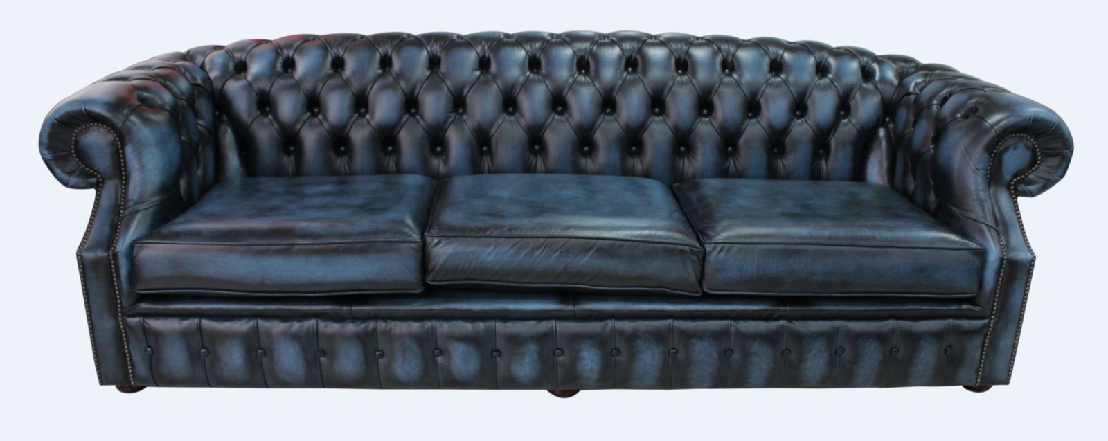 Product photograph of Chesterfield 4 Seater Antique Blue Leather Sofa Bespoke In Buckingham Style from Chesterfield Sofas