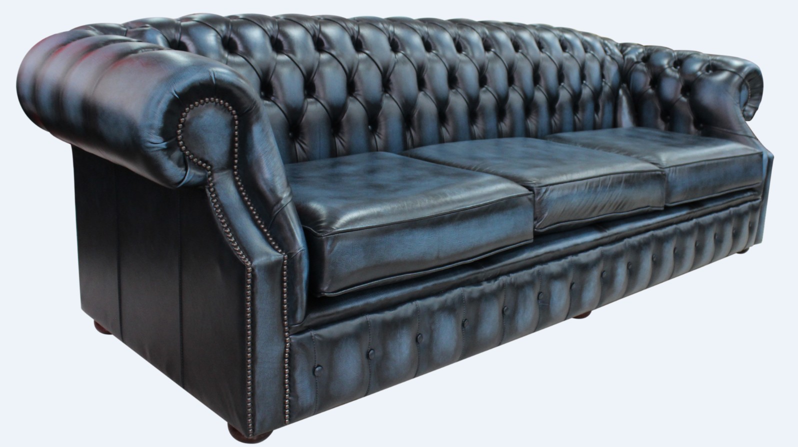 Product photograph of Chesterfield 4 Seater Antique Blue Leather Sofa Bespoke In Buckingham Style from Chesterfield Sofas.