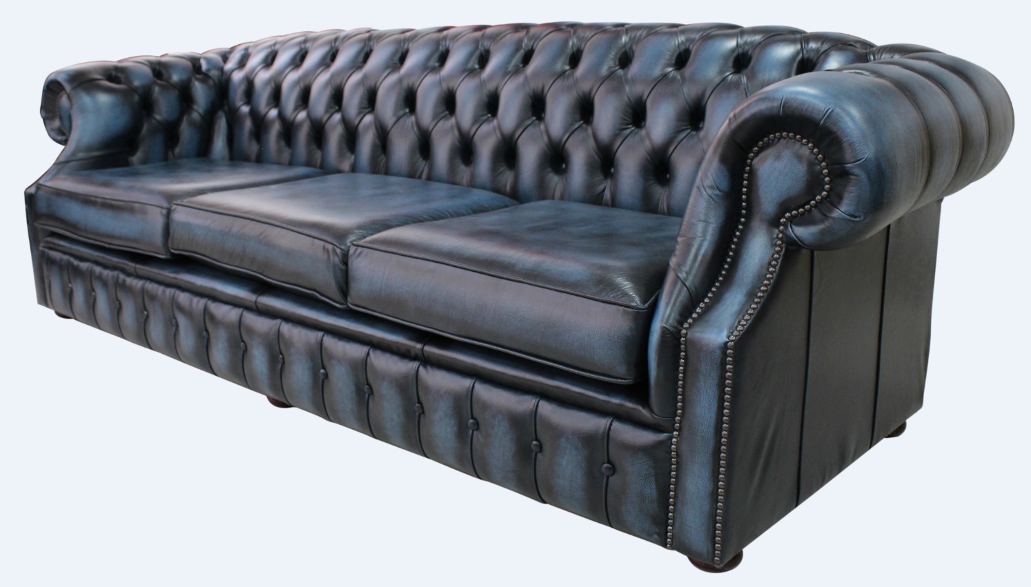 Product photograph of Chesterfield 4 Seater Antique Blue Leather Sofa Bespoke In Buckingham Style from Chesterfield Sofas.