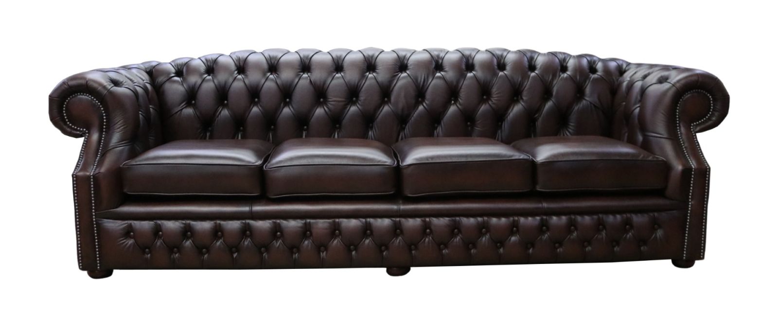 Product photograph of Chesterfield 4 Seater Antique Brown Leather Sofa Custom Made In Buckingham Style from Chesterfield Sofas