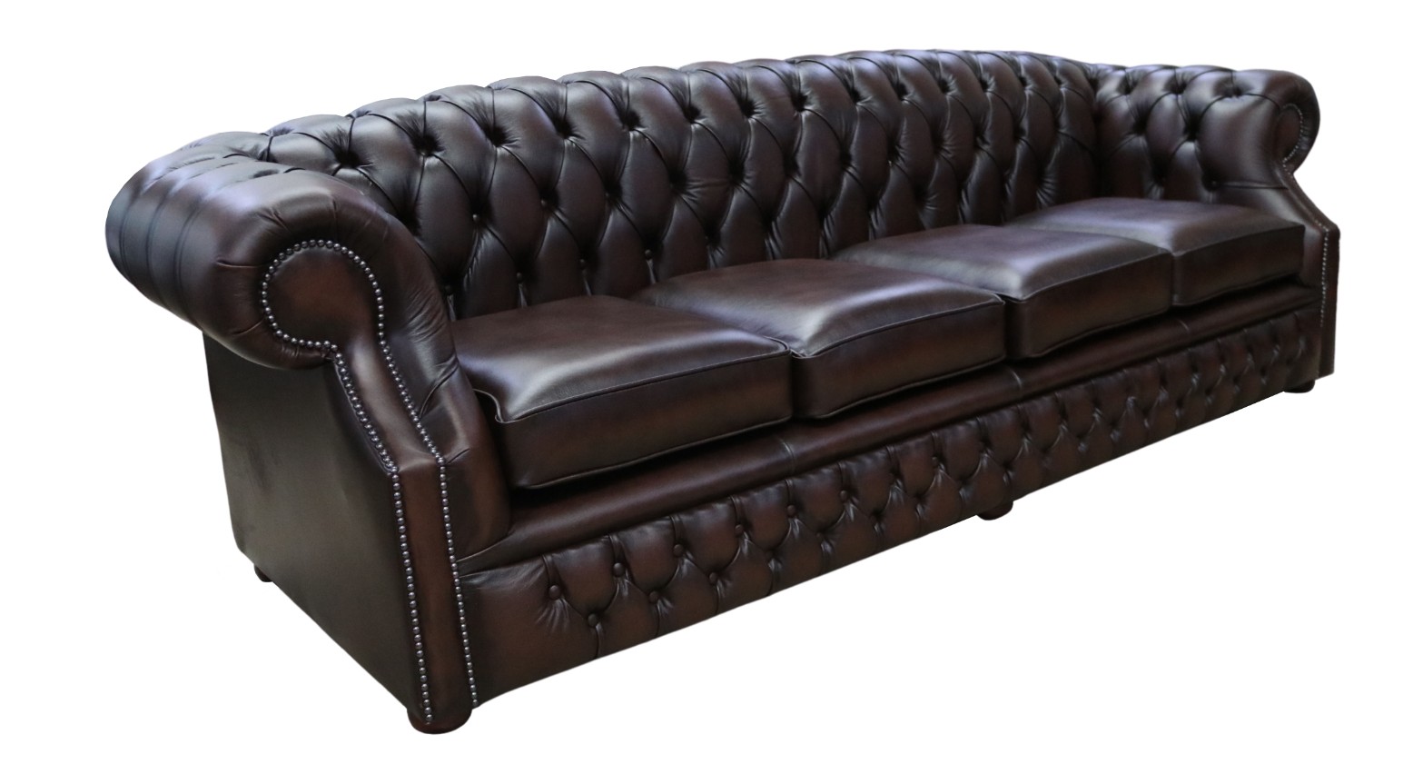 Product photograph of Chesterfield 4 Seater Antique Brown Leather Sofa Custom Made In Buckingham Style from Chesterfield Sofas.