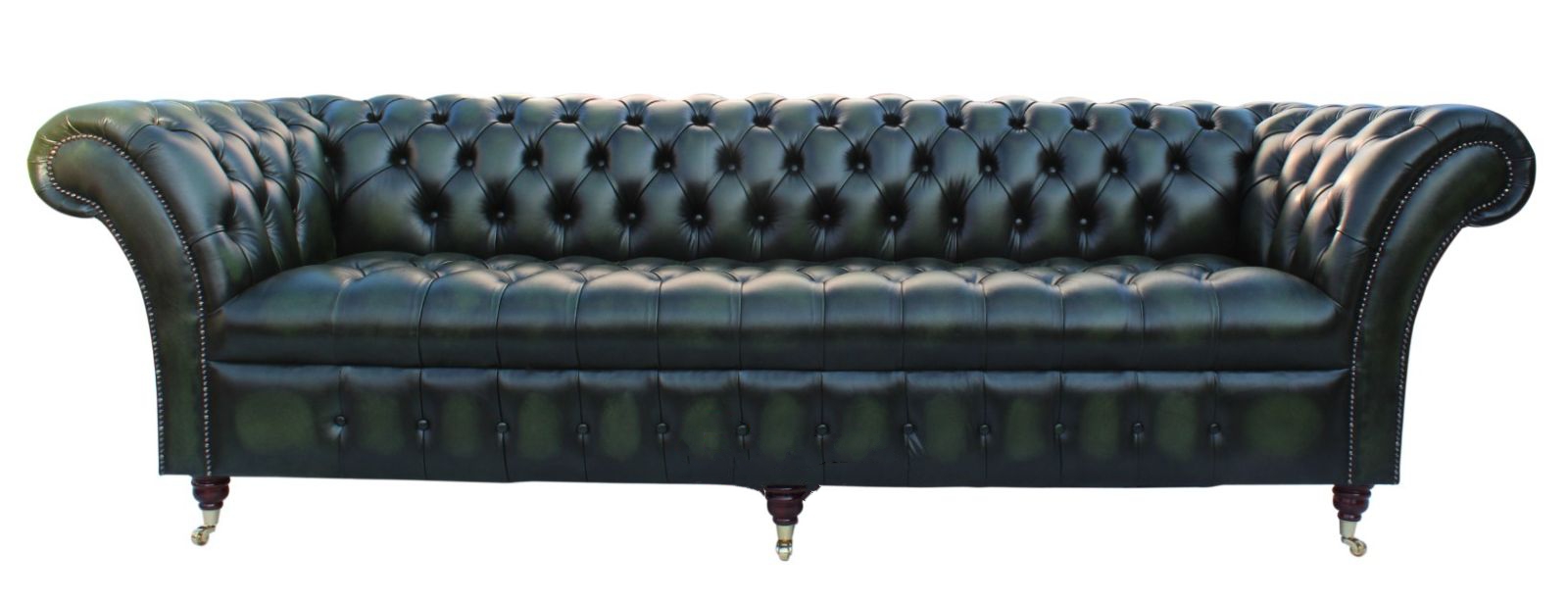 Product photograph of Chesterfield 4 Seater Antique Green Leather Buttoned Seat Sofa In Balmoral Style from Chesterfield Sofas.