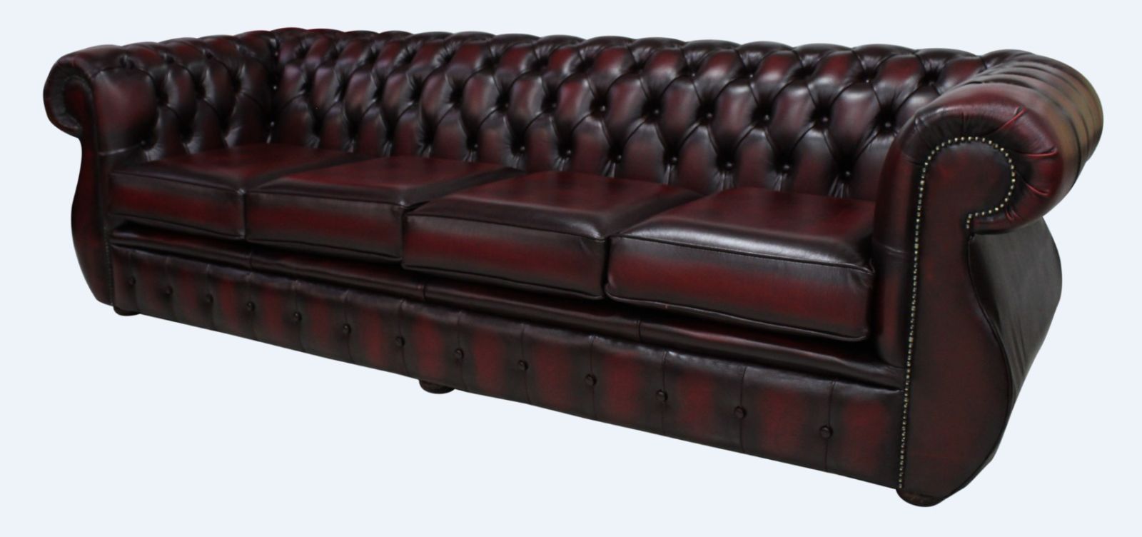 Product photograph of Chesterfield 4 Seater Antique Oxblood Real Leather Sofa Bespoke In Kimberley Style from Chesterfield Sofas.