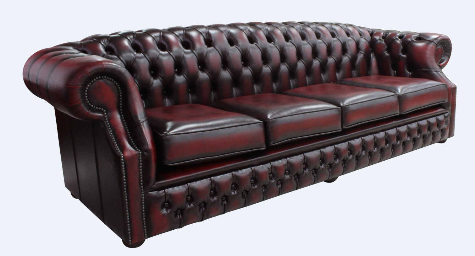 Product photograph of Chesterfield 4 Seater Antique Oxblood Red Real Leather Sofa Bespoke In Buckingham Style from Chesterfield Sofas