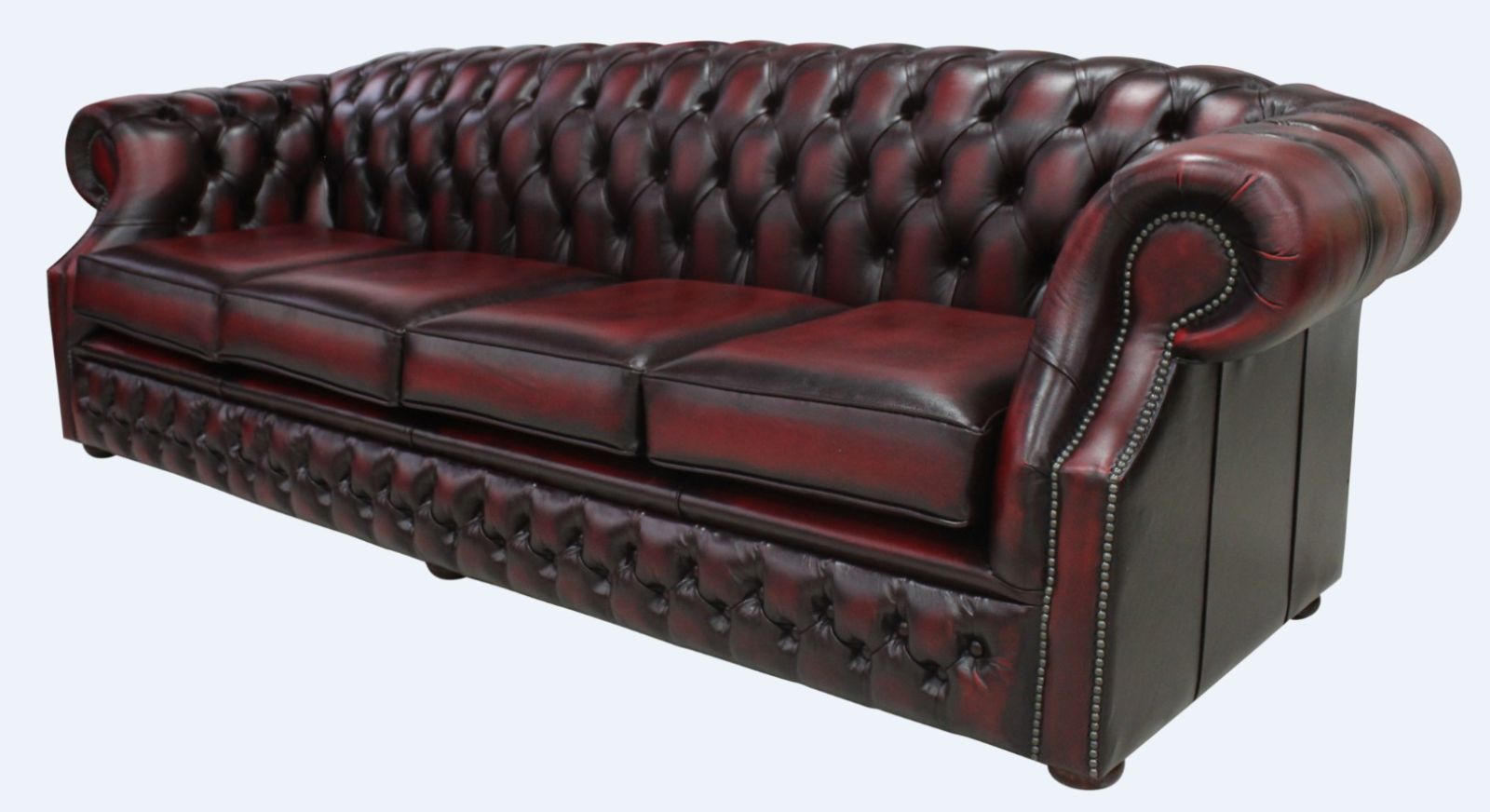 Product photograph of Chesterfield 4 Seater Antique Oxblood Red Real Leather Sofa Bespoke In Buckingham Style from Chesterfield Sofas.