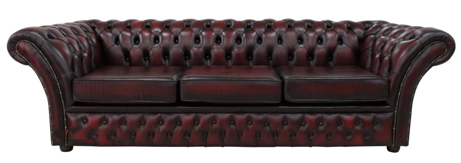 Product photograph of Chesterfield 4 Seater Antique Oxblood Red Leather Sofa In Balmoral Style from Chesterfield Sofas