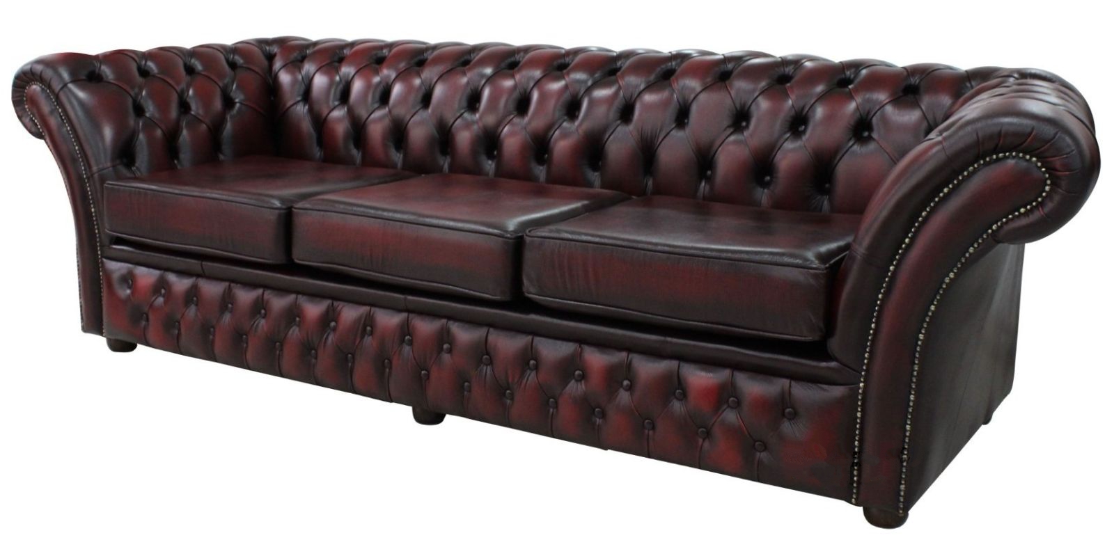 Product photograph of Chesterfield 4 Seater Antique Oxblood Red Leather Sofa In Balmoral Style from Chesterfield Sofas.