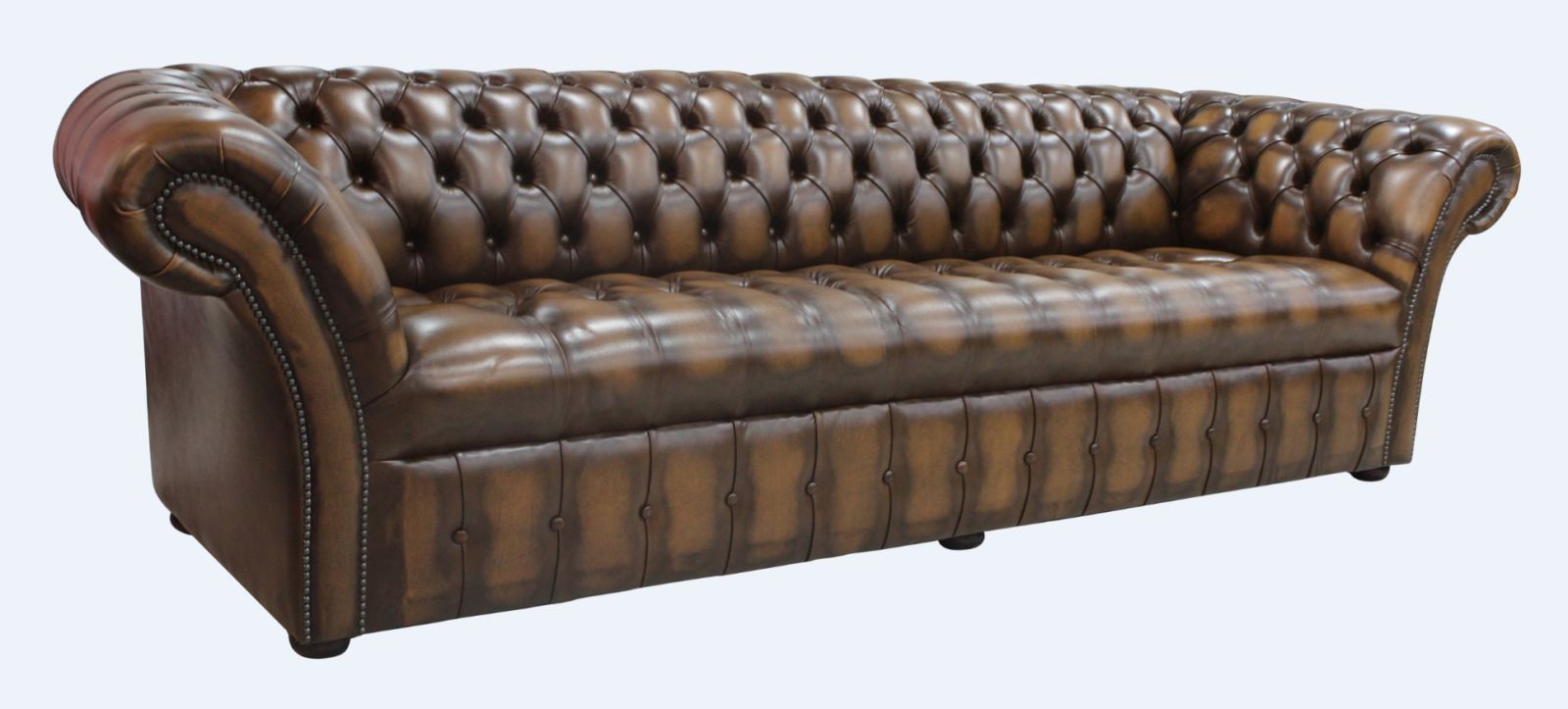 Product photograph of Chesterfield 4 Seater Antique Tan Leather Buttoned Seat Sofa In Balmoral Style from Chesterfield Sofas