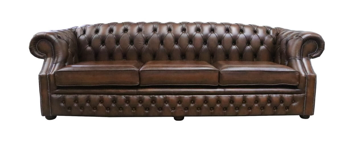 Product photograph of Chesterfield 4 Seater Antique Tan Real Leather Sofa In Buckingham Style from Chesterfield Sofas