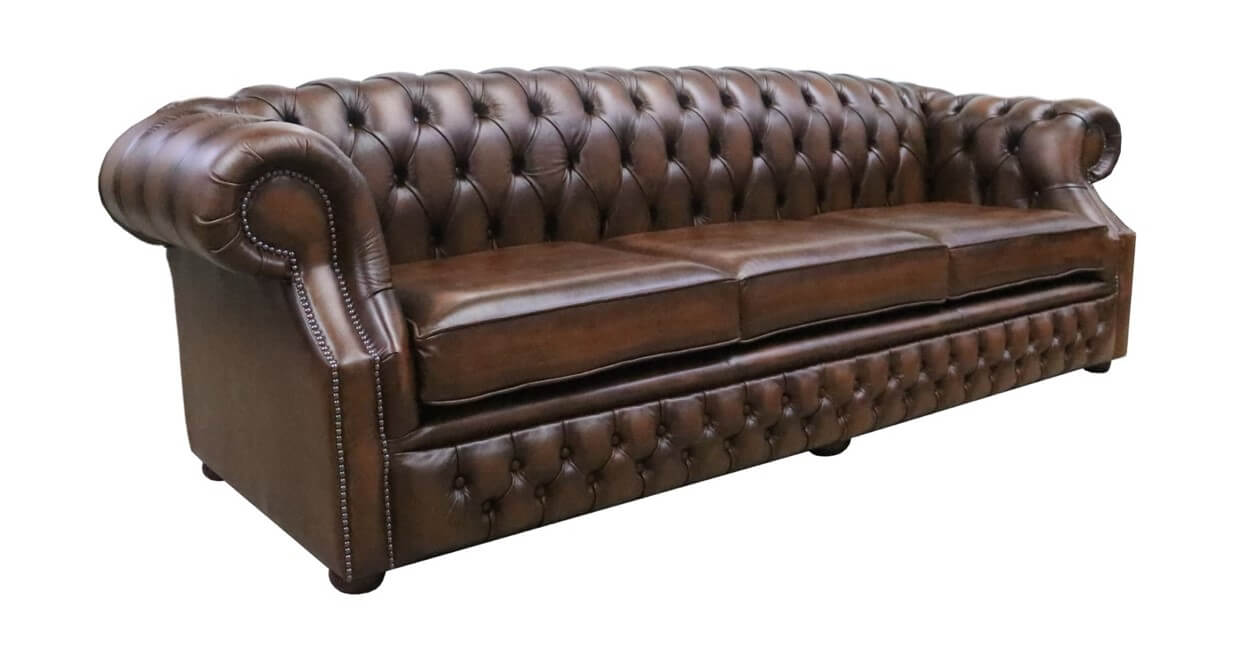 Product photograph of Chesterfield 4 Seater Antique Tan Real Leather Sofa In Buckingham Style from Chesterfield Sofas.