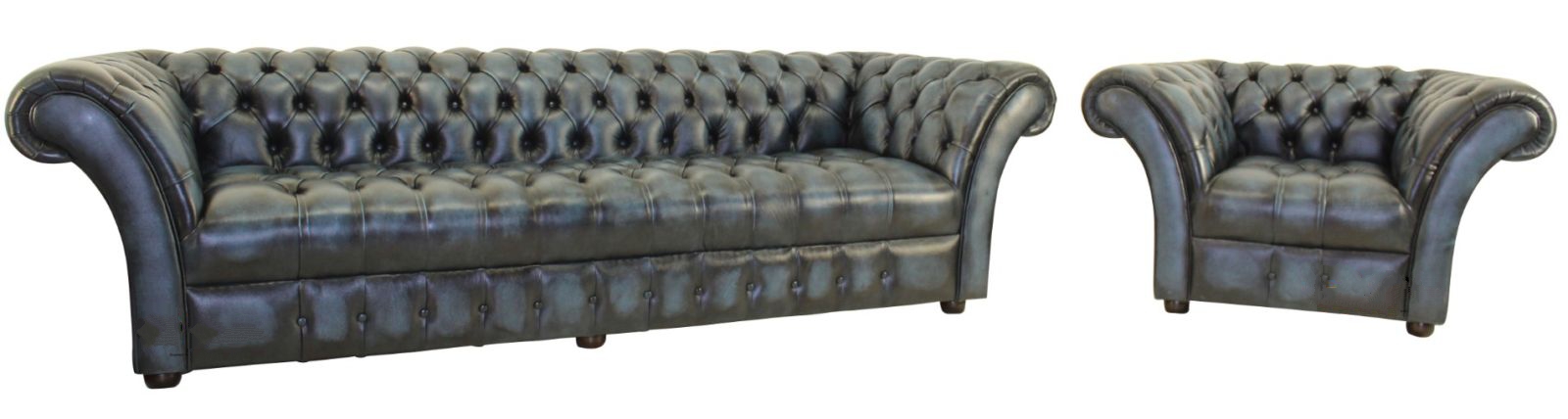 Product photograph of Chesterfield 4 Seater Armchair Antique Blue Leather Button Seat Sofa Suite In Balmoral Style from Chesterfield Sofas.