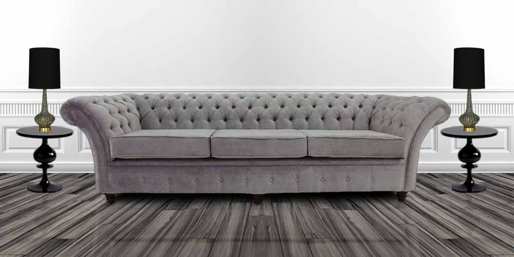 Product photograph of Chesterfield 4 Seater Azzuro Silver Grey Fabric Sofa In Balmoral Style from Chesterfield Sofas