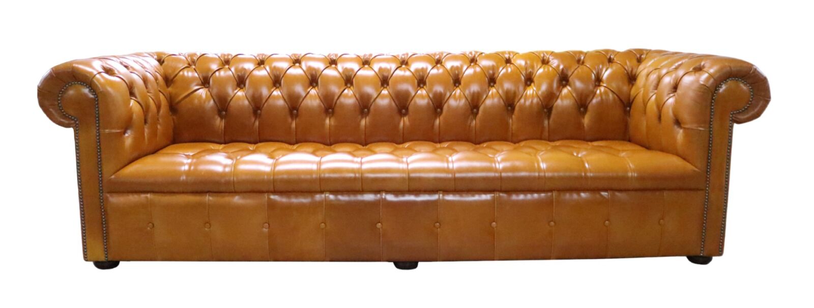 Product photograph of Chesterfield 4 Seater Buttoned Seat Newcastle Spice Real Leather Sofa In Edwardian Style from Chesterfield Sofas