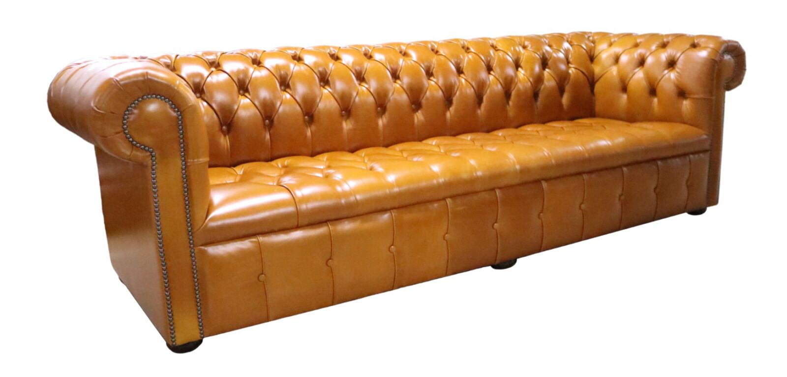 Product photograph of Chesterfield 4 Seater Buttoned Seat Newcastle Spice Real Leather Sofa In Edwardian Style from Chesterfield Sofas.