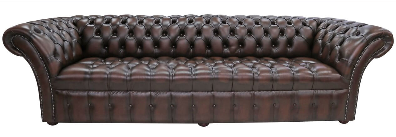 Product photograph of Chesterfield 4 Seater Buttoned Seat Sofa Settee Antique Brown Leather In Balmoral Style from Chesterfield Sofas