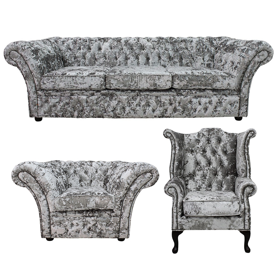 Product photograph of Chesterfield 4 Seater Club Armchair Queen Anne Chair Lustro Argent Velvet Fabric Sofa Suite In Balmoral Style from Chesterfield Sofas