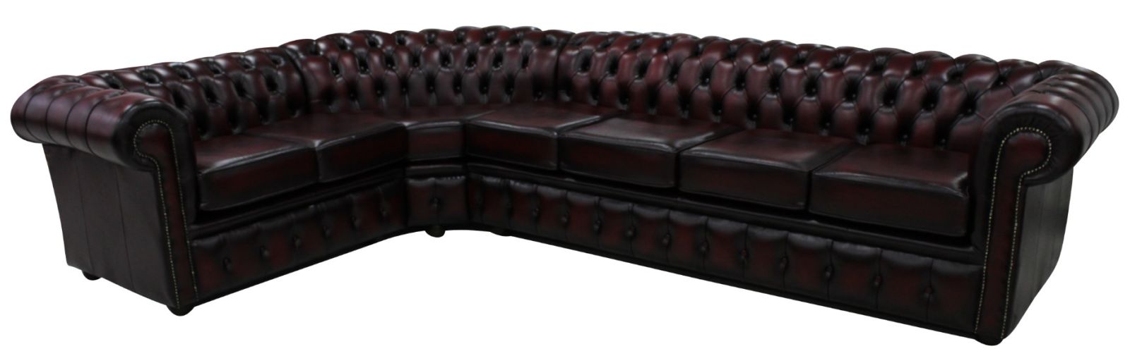 Product photograph of Chesterfield 4 Seater Corner 2 Seater Antique Oxblood Leather Cushioned Corner Sofa In Classic Style from Chesterfield Sofas