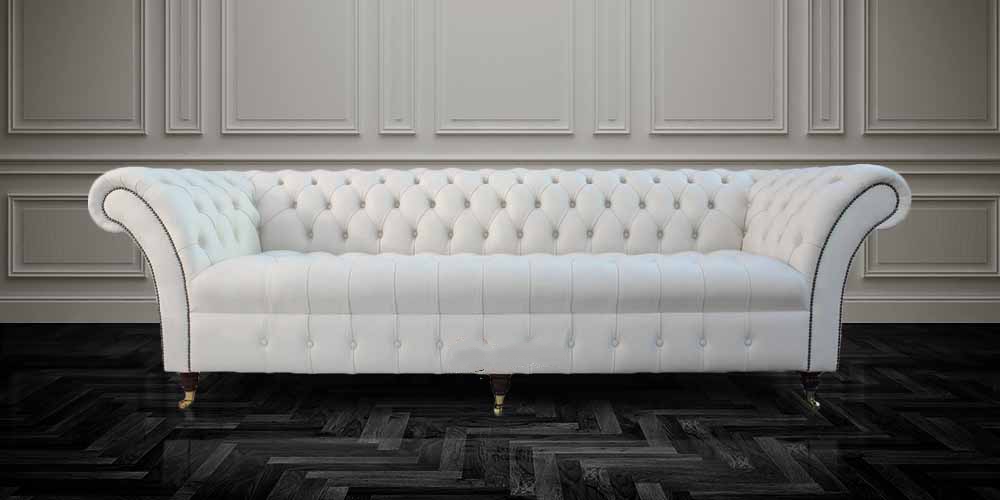 Product photograph of Chesterfield 4 Seater Cream Leather Buttoned Seat Sofa In Balmoral Style from Chesterfield Sofas
