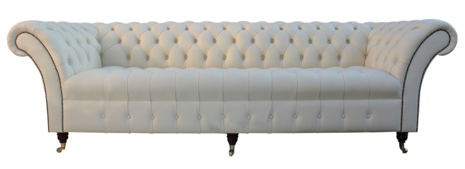 Product photograph of Chesterfield 4 Seater Cream Leather Buttoned Seat Sofa In Balmoral Style from Chesterfield Sofas.