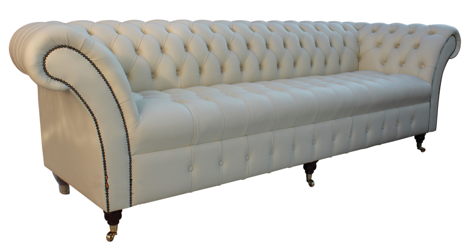 Product photograph of Chesterfield 4 Seater Cream Leather Buttoned Seat Sofa In Balmoral Style from Chesterfield Sofas.