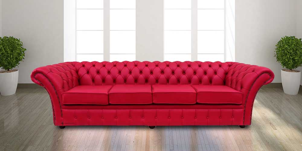 Product photograph of Chesterfield 4 Seater Fuchsia Pink Leather Sofa Bespoke In Balmoral Style from Chesterfield Sofas