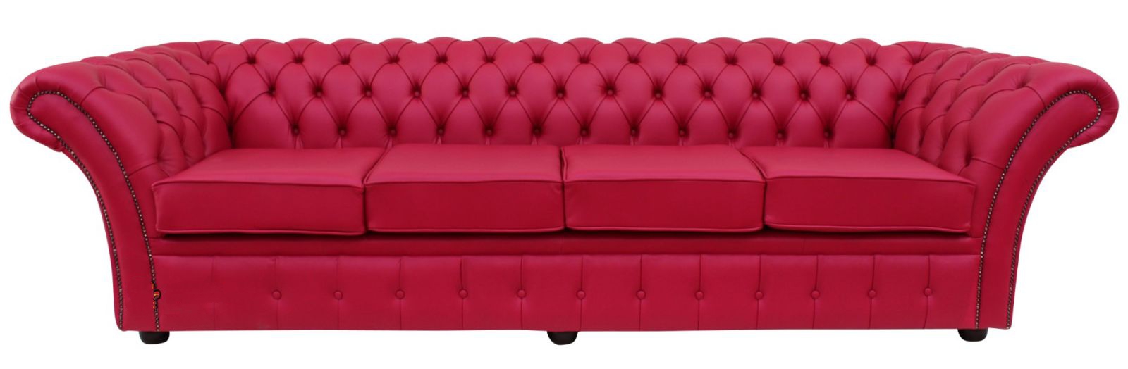 Product photograph of Chesterfield 4 Seater Fuchsia Pink Leather Sofa Bespoke In Balmoral Style from Chesterfield Sofas.