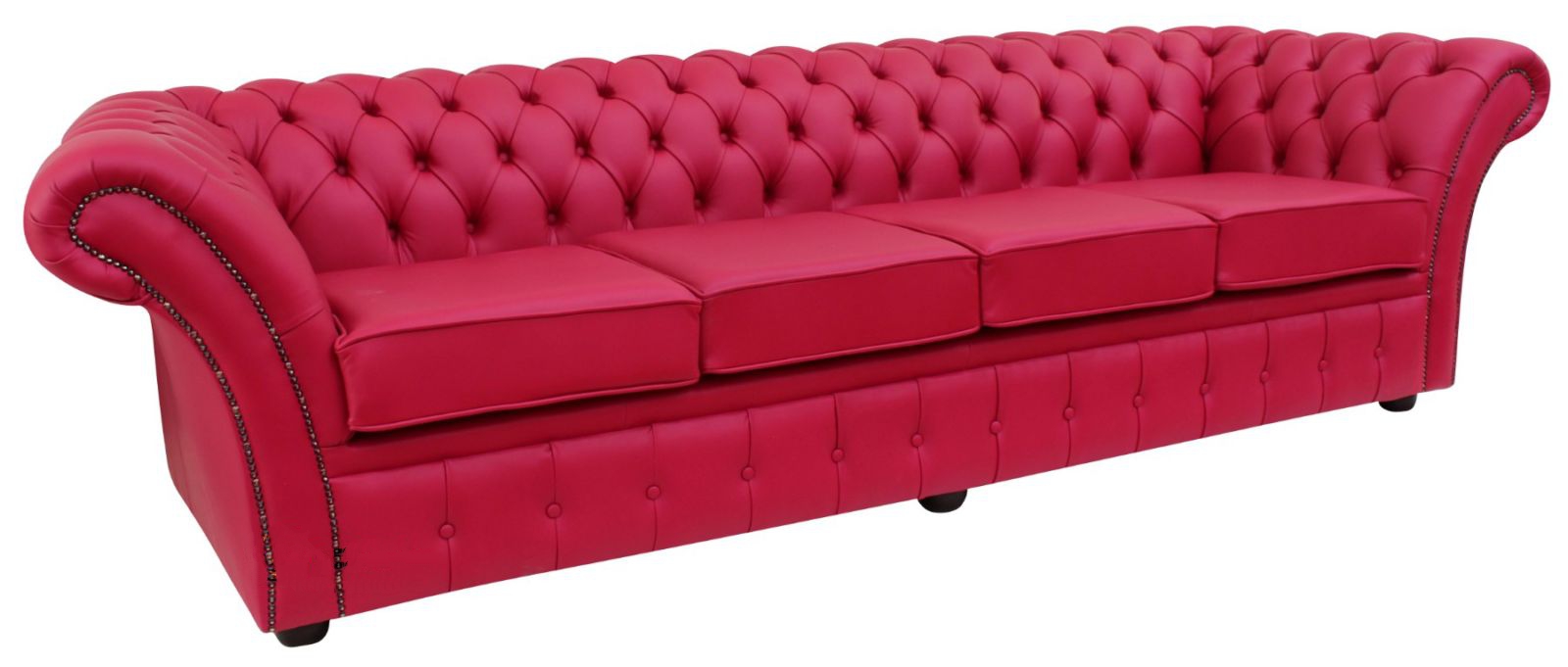 Product photograph of Chesterfield 4 Seater Fuchsia Pink Leather Sofa Bespoke In Balmoral Style from Chesterfield Sofas.