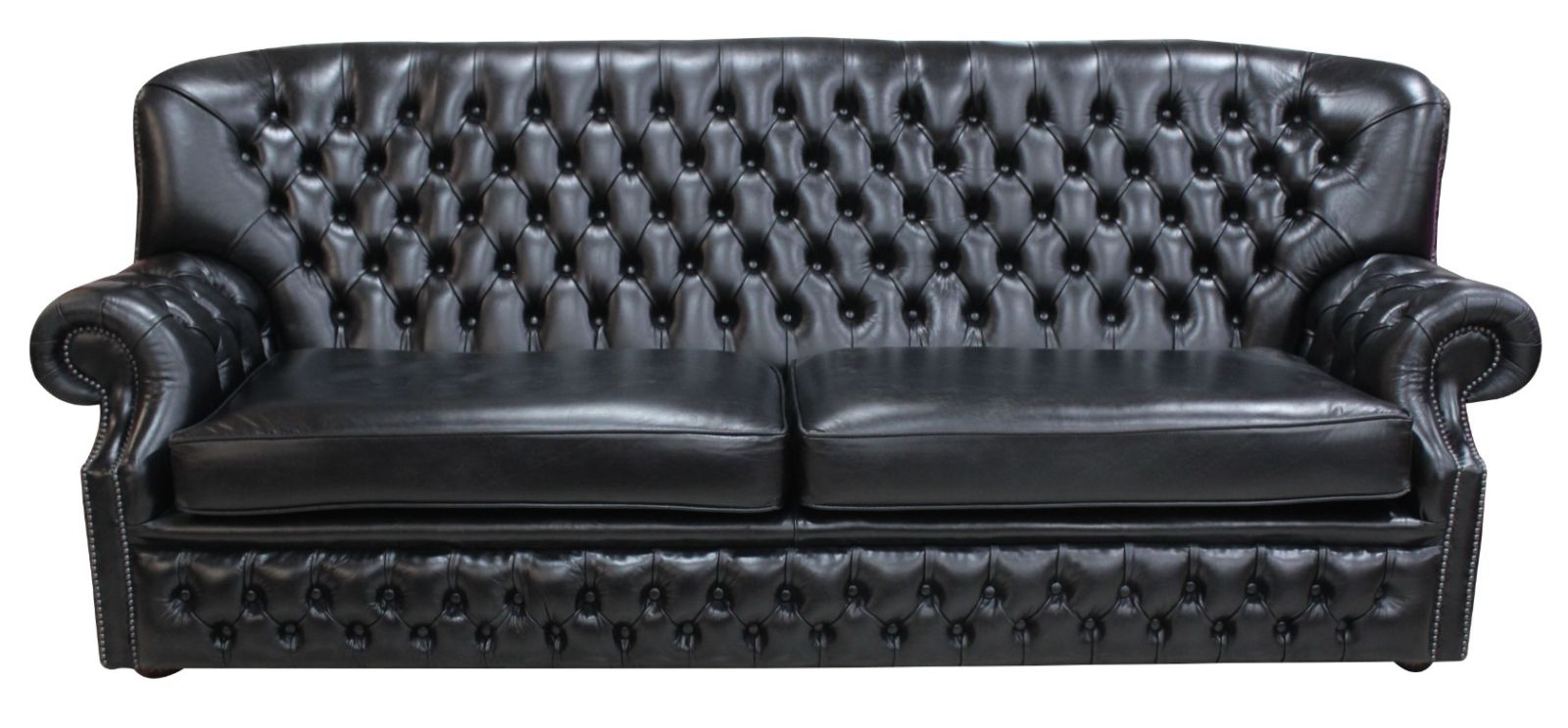 Product photograph of Chesterfield 4 Seater Old English Black Leather Sofa Bespoke In Monks Style from Chesterfield Sofas