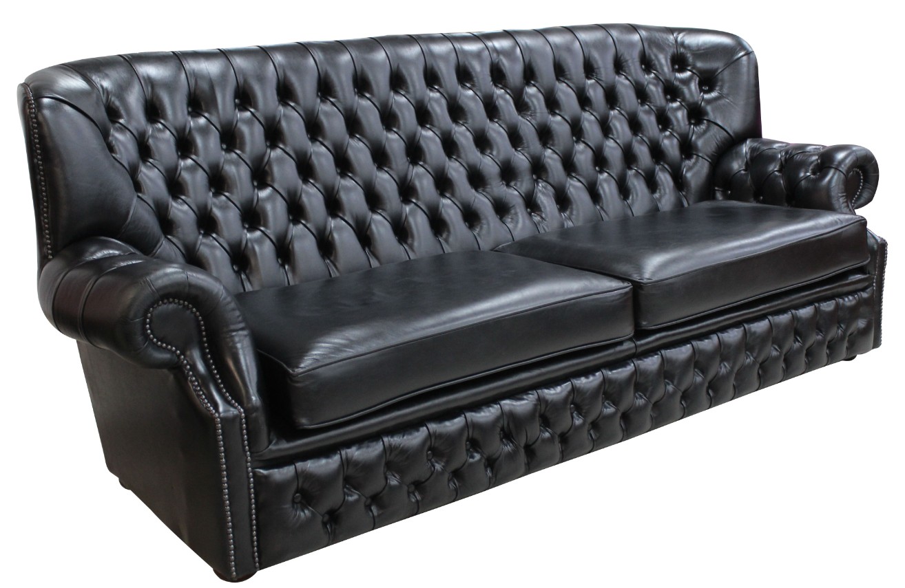 Product photograph of Chesterfield 4 Seater Old English Black Leather Sofa Bespoke In Monks Style from Chesterfield Sofas.