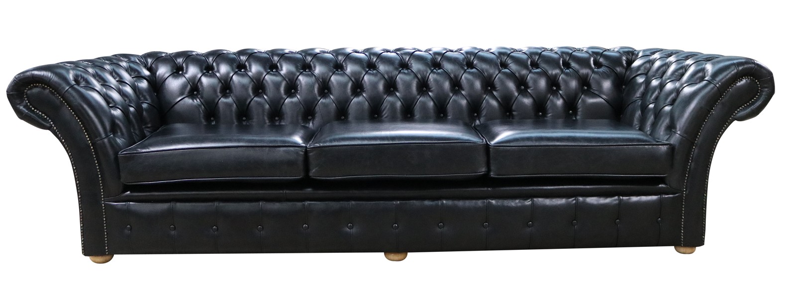 Product photograph of Chesterfield 4 Seater Old English Black Leather Sofa Settee In Balmoral Style from Chesterfield Sofas