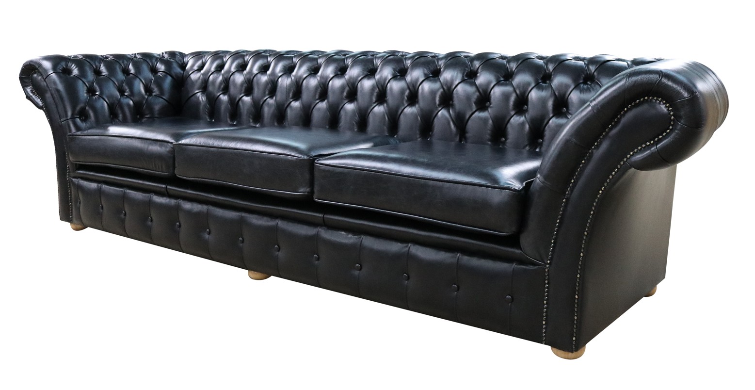 Product photograph of Chesterfield 4 Seater Old English Black Leather Sofa Settee In Balmoral Style from Chesterfield Sofas.